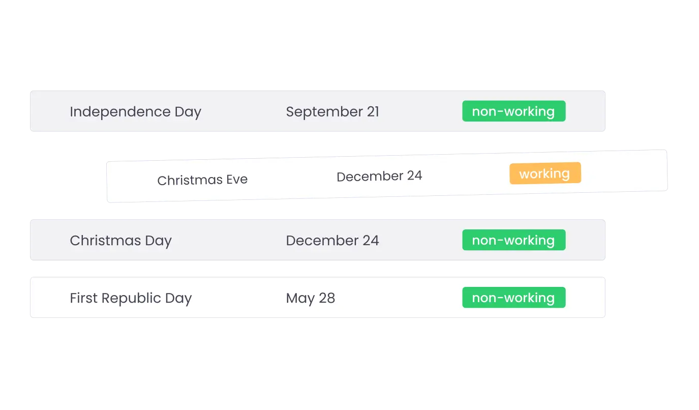 Holiday and free day management via WebWork